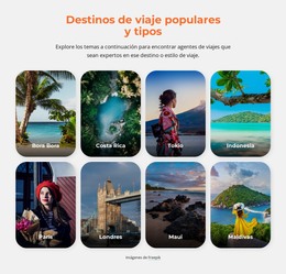 Tipos De Viajes Populares: Plantilla De Página HTML