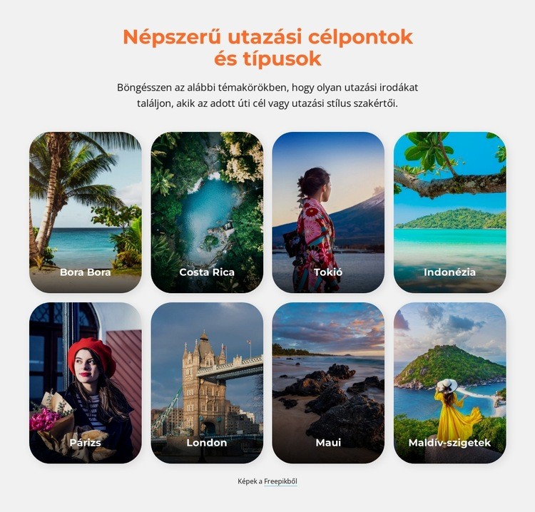 Népszerű utazási típusok Weboldal sablon