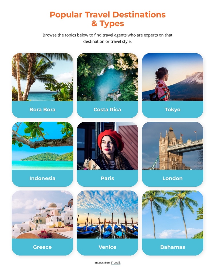 Popular travel destinations One Page Template