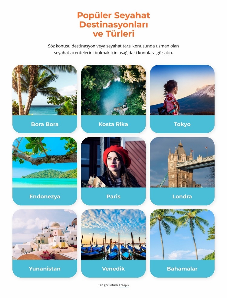 Popüler seyahat destinasyonları Bir Sayfa Şablonu