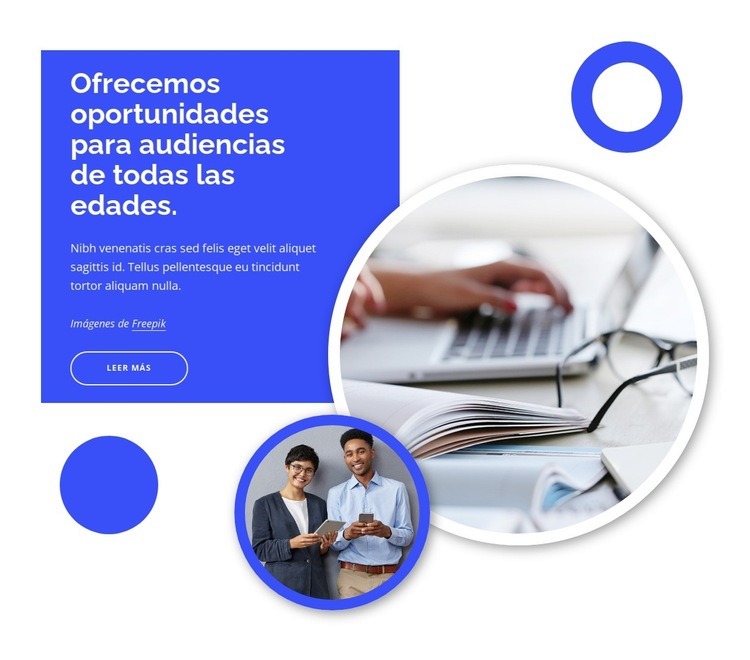 Ofrecemos oportunidades para audiencias de todas las edades. Creador de sitios web HTML