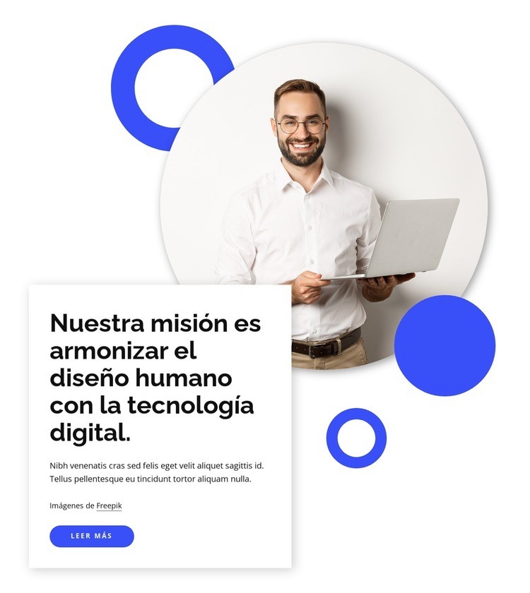 Diseño humano con tecnología digital. Maqueta de sitio web