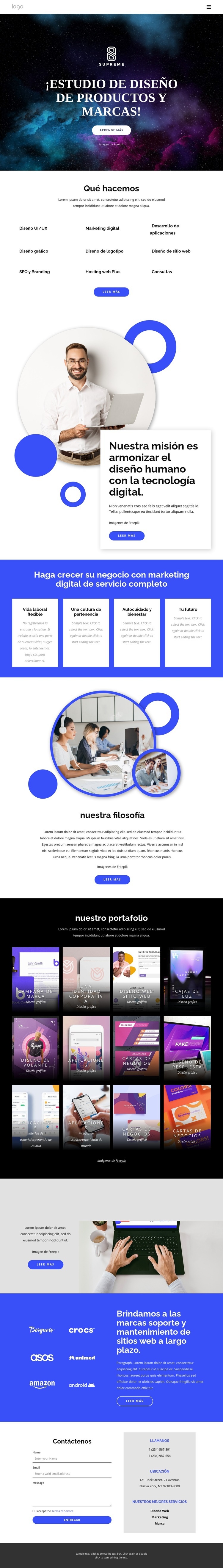 Estudio de diseño de productos y marcas. Maqueta de sitio web