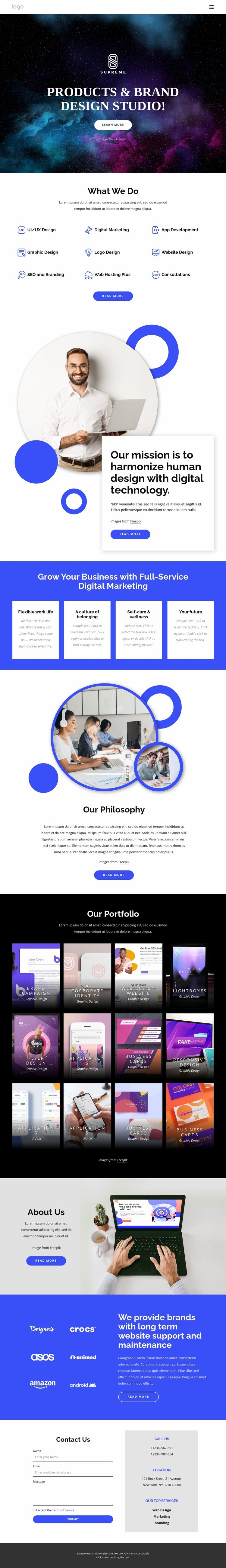 Products and brand design studio Homepage Design