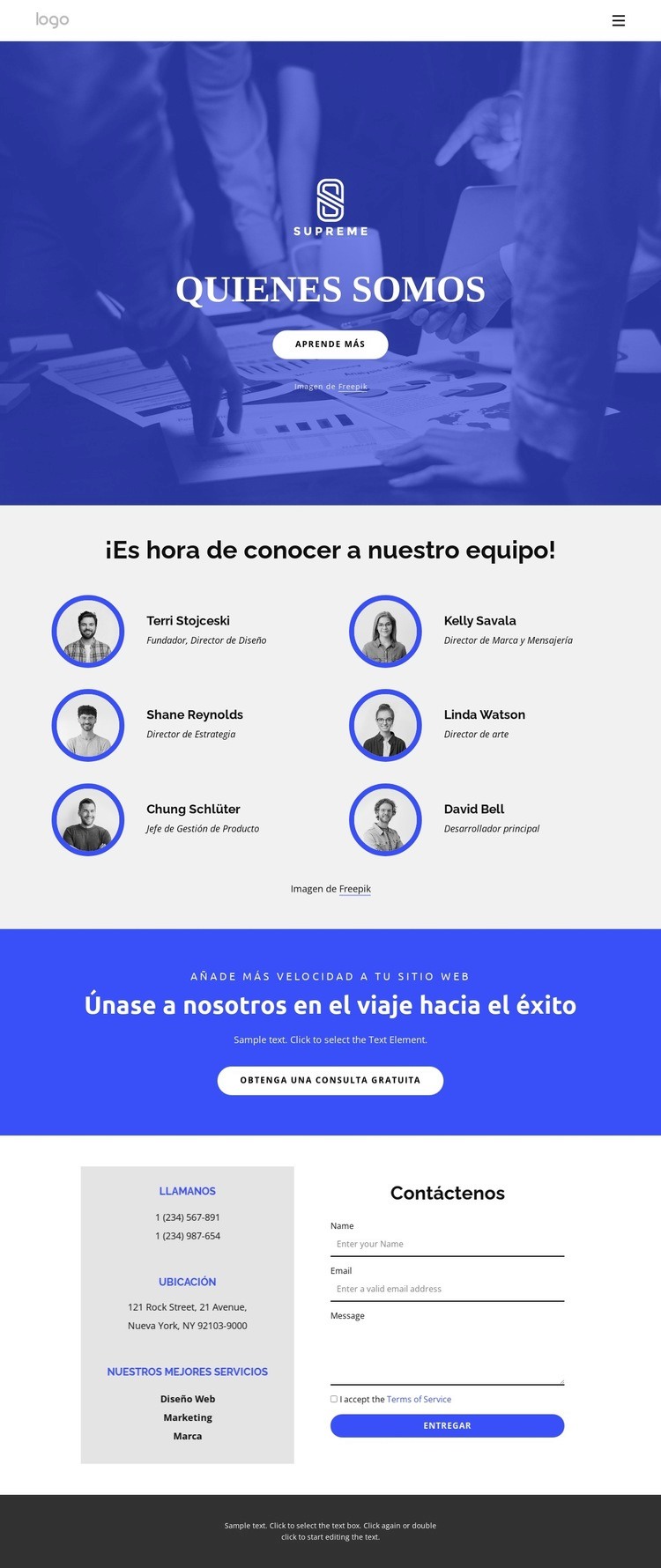 Es hora de conocer a nuestro increíble equipo. Página de destino