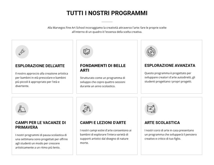 Tutti i programmi artistici per bambini Costruttore di siti web HTML