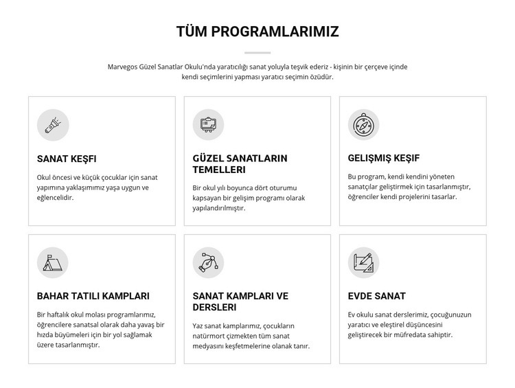 Çocuklar için tüm sanat programları Html Web Sitesi Oluşturucu