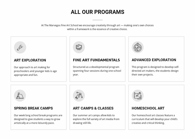 Alle kunstprogramma's voor kinderen Website mockup