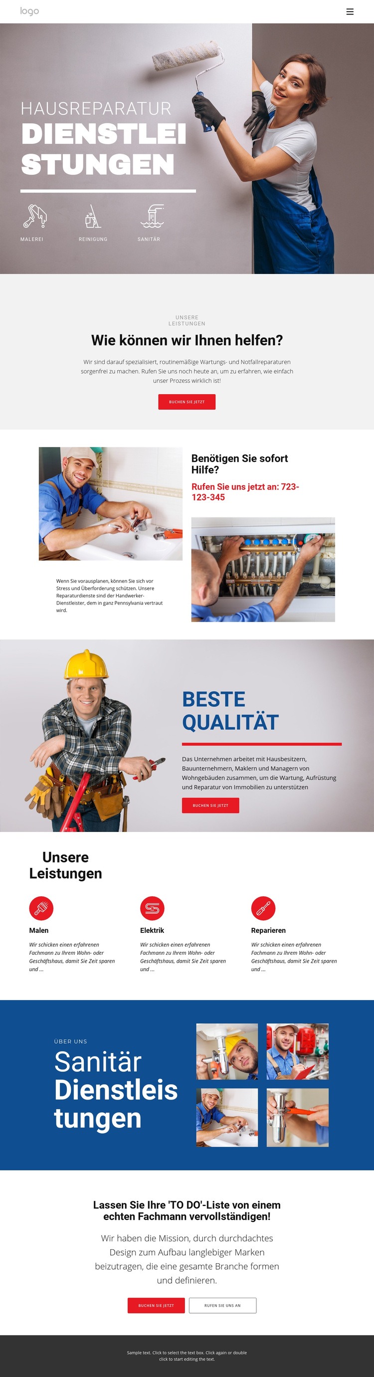 Hausreparatur und Bau Website-Modell