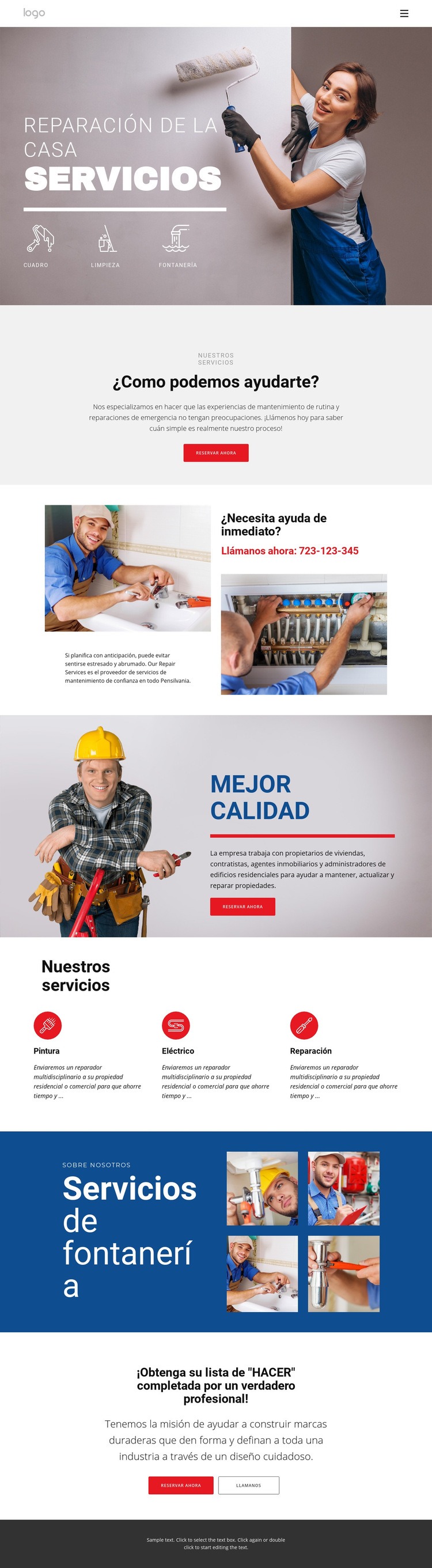 Reparación y construcción de viviendas Maqueta de sitio web