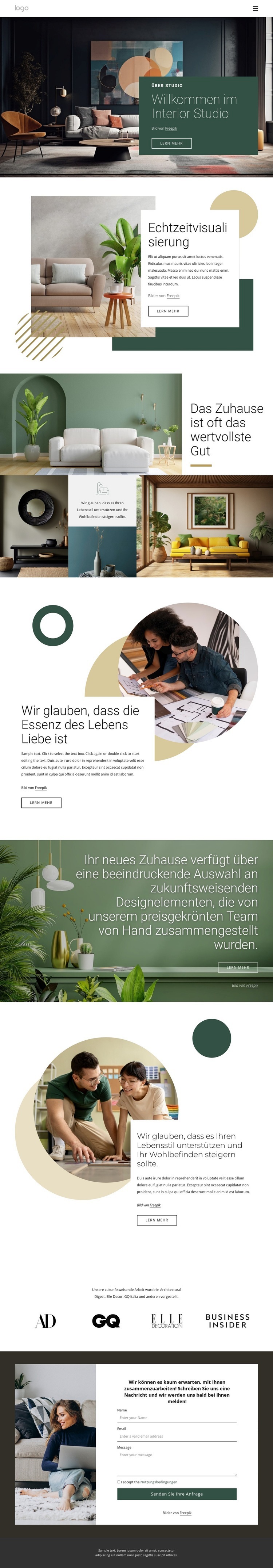 Preisgekröntes Innenarchitekturstudio Landing Page