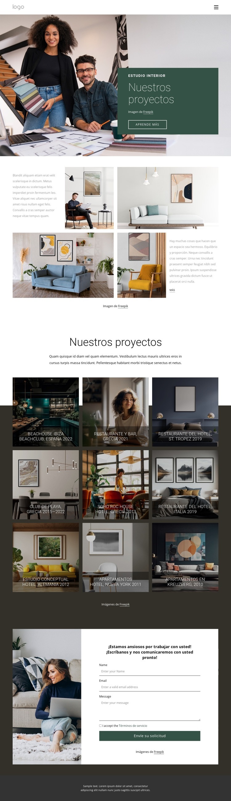 Diseño de interiores e iluminación. Plantillas de creación de sitios web