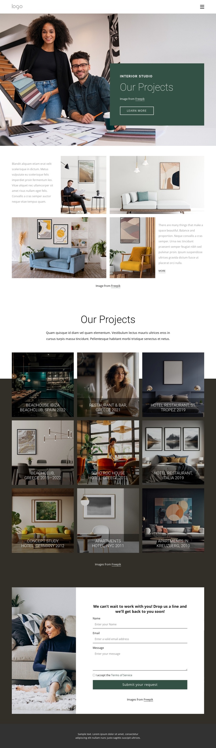 Interior and lighting design One Page Template