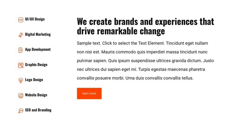 Seznam a text v mřížce Html Website Builder