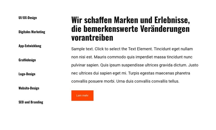 Liste und Text im Raster HTML-Vorlage