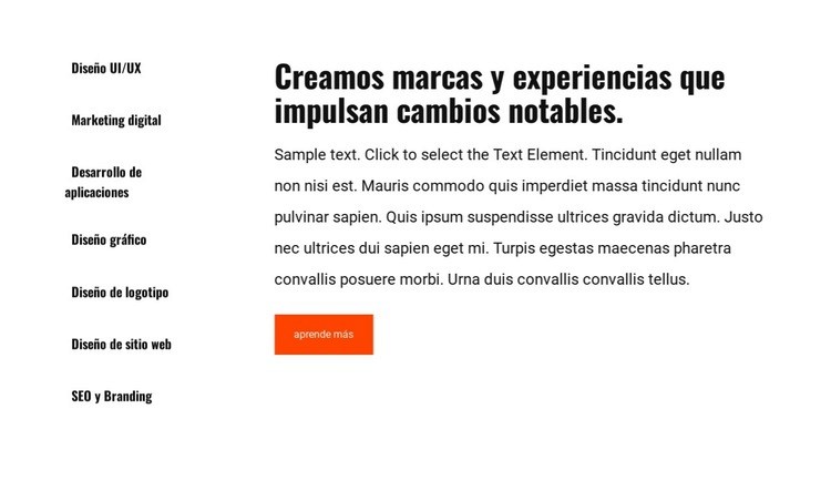 Lista y texto en cuadrícula. Plantillas de creación de sitios web