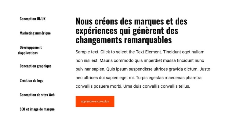 Liste et texte dans la grille Conception de site Web