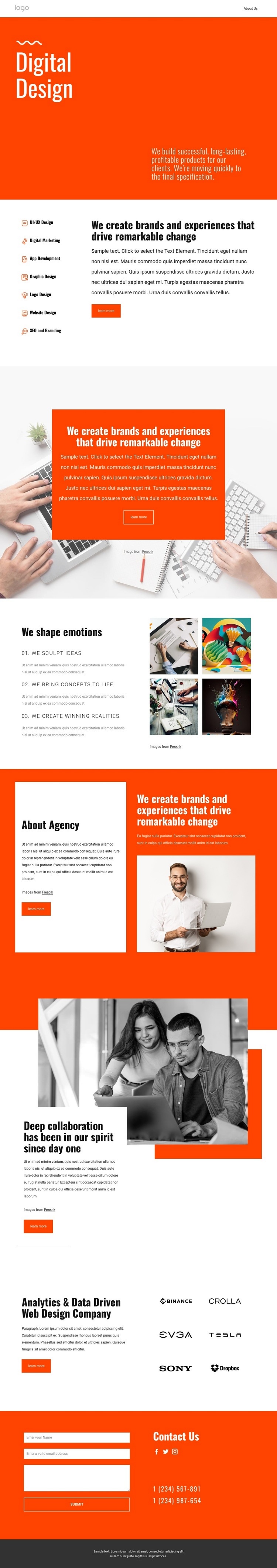 We create experiences Homepage Design
