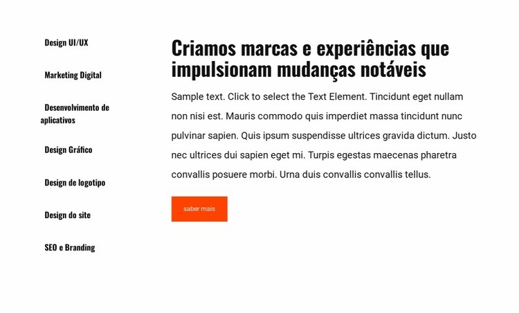 Lista e texto na grade Design do site