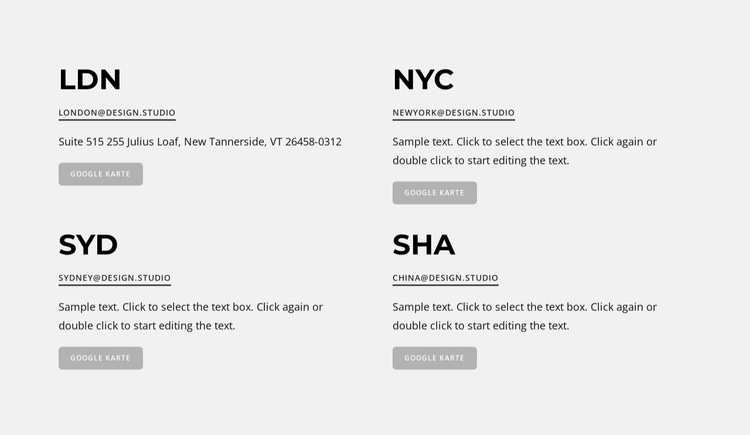 Adressen von Designstudios Landing Page