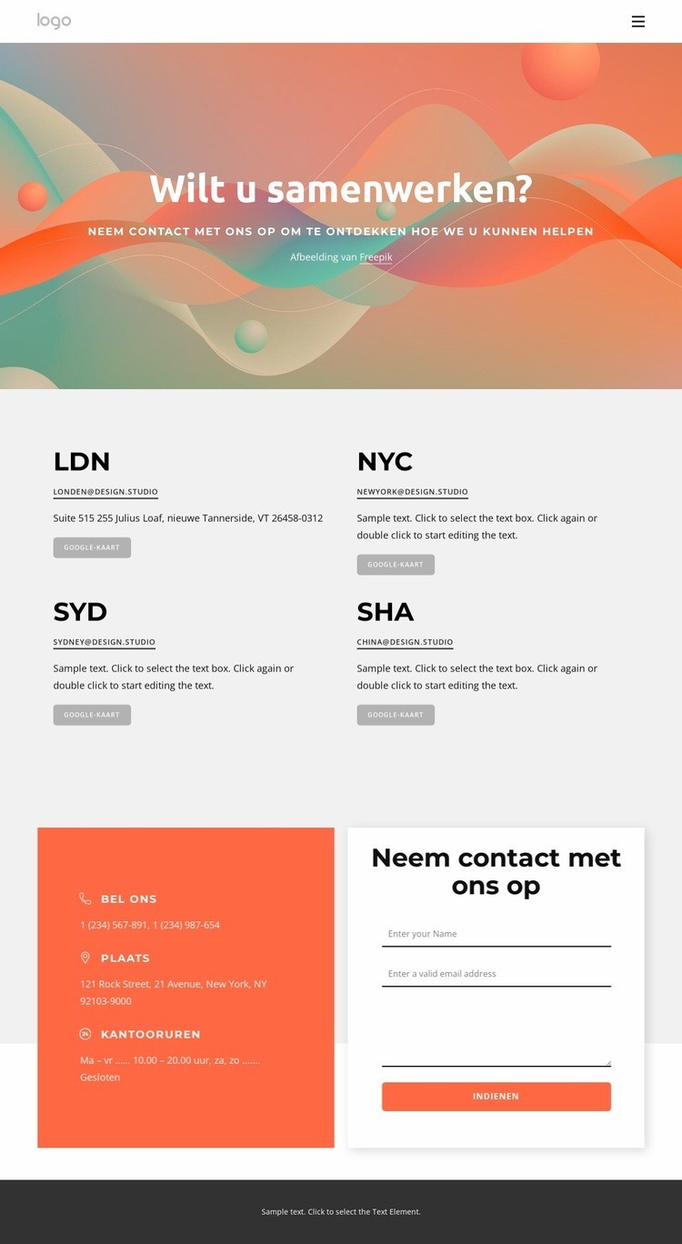 Neem vandaag nog contact op met onze ontwerpstudio Sjabloon voor één pagina