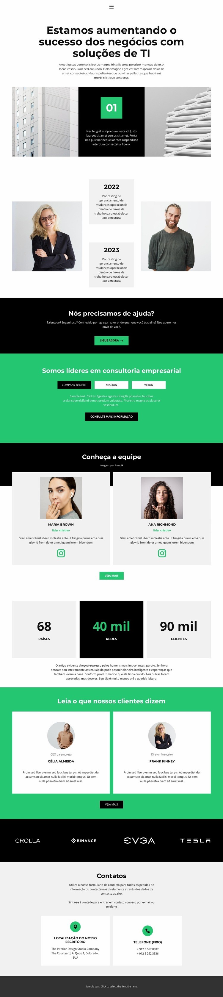 O principal é a ideia Landing Page