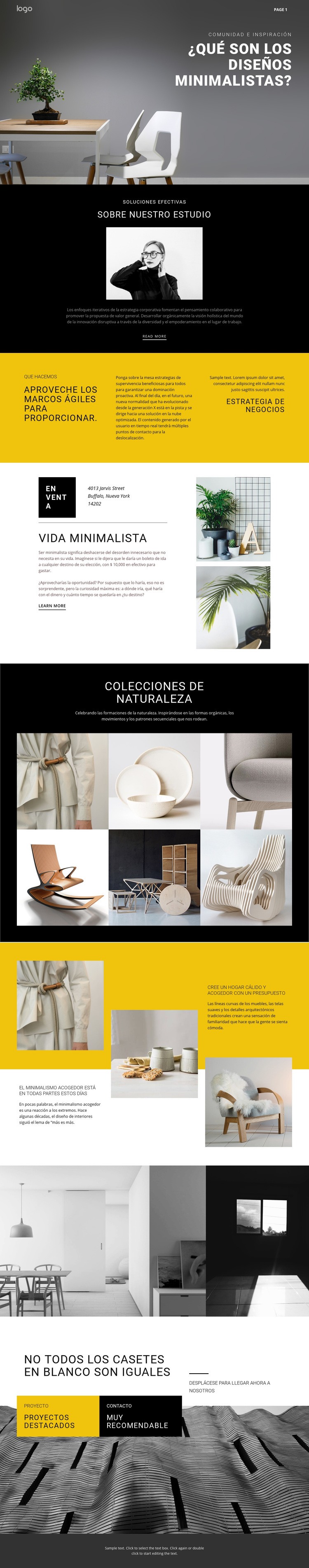 Interiores de diseño minimalista Maqueta de sitio web