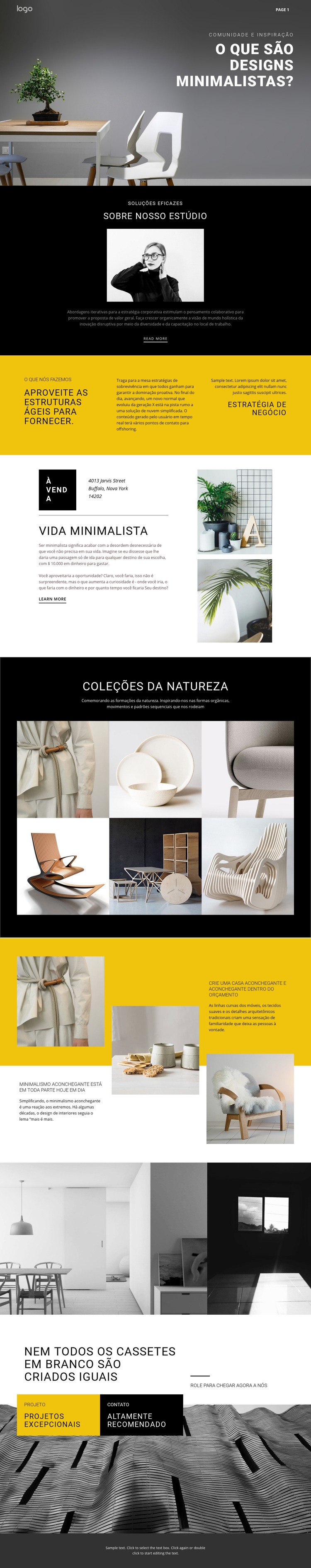 Design de interiores minimalista Maquete do site