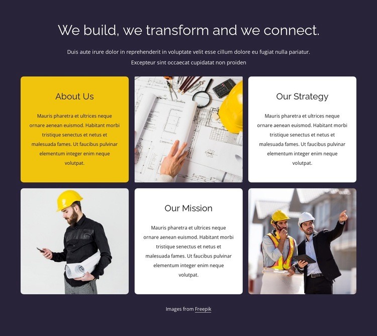 We build, we transform Squarespace Template Alternative