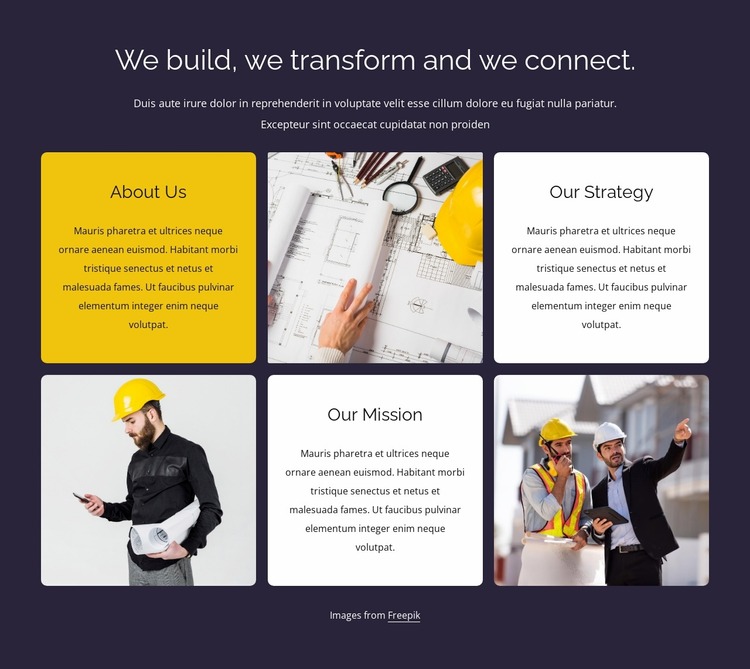 We build, we transform Website Mockup