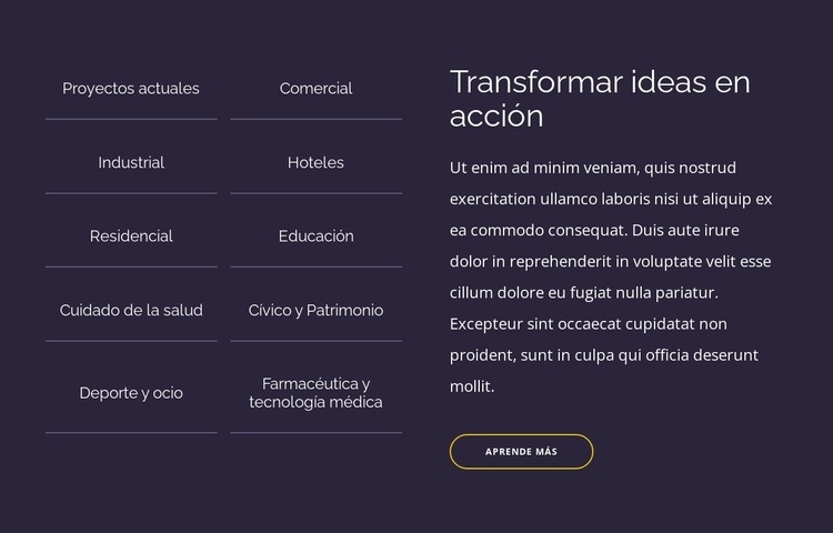 Transformar ideas en acción Maqueta de sitio web