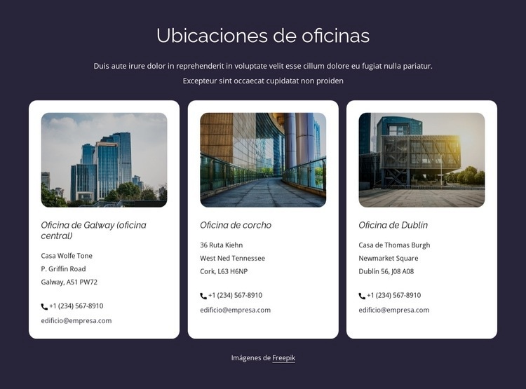 Ubicaciones de oficinas Maqueta de sitio web