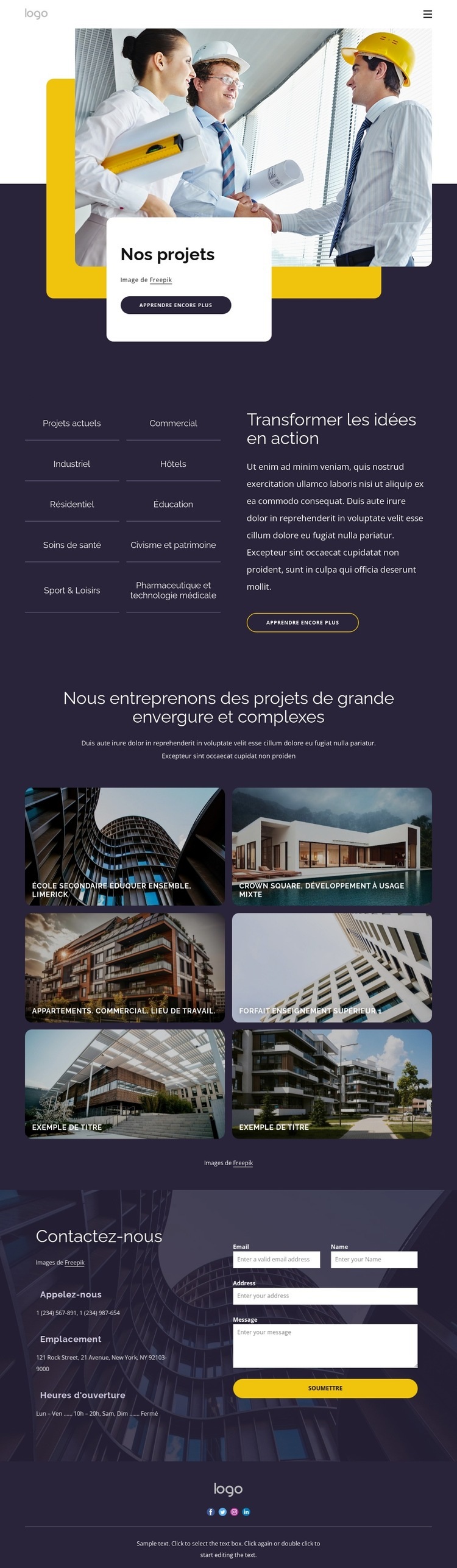 Projets de construction et de construction Conception de site Web