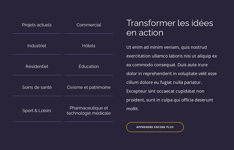 Transformer les idées en action Modèle de site Web