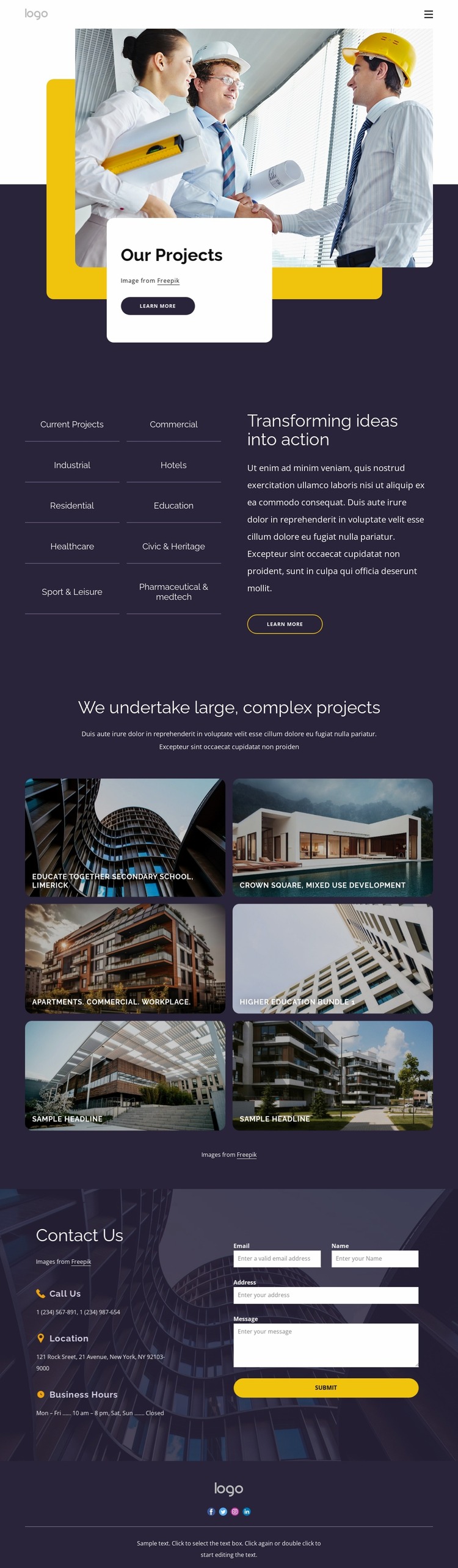 Building and construction projects Html Website Builder