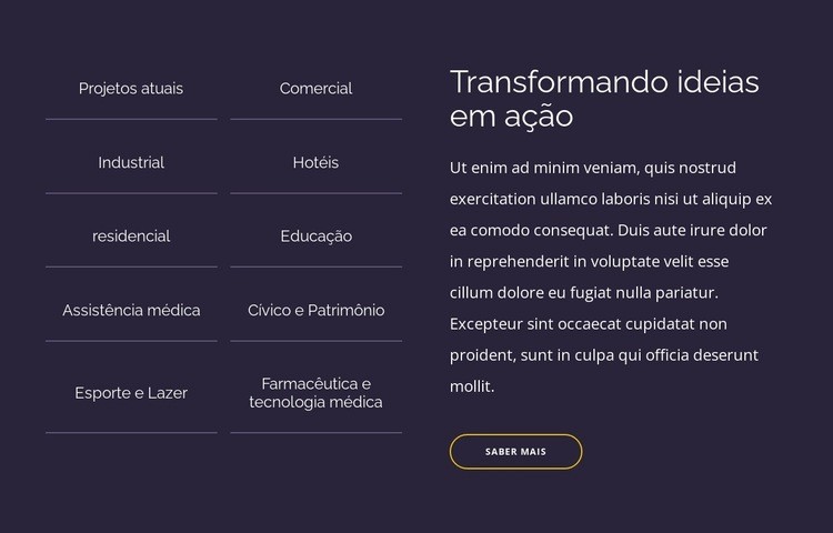 Transformando ideias em ação Construtor de sites HTML