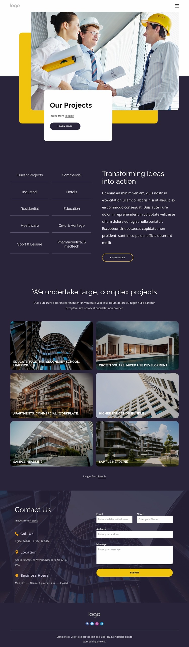 Building and construction projects Website Mockup
