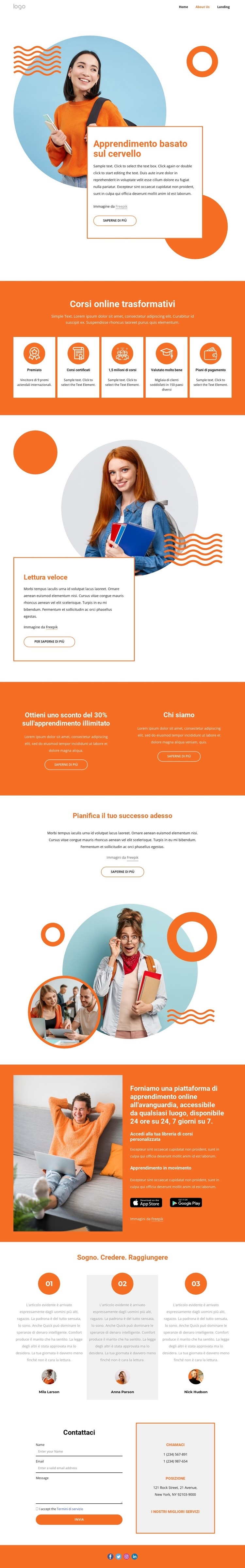 Apprendimento basato sul cervello Mockup del sito web