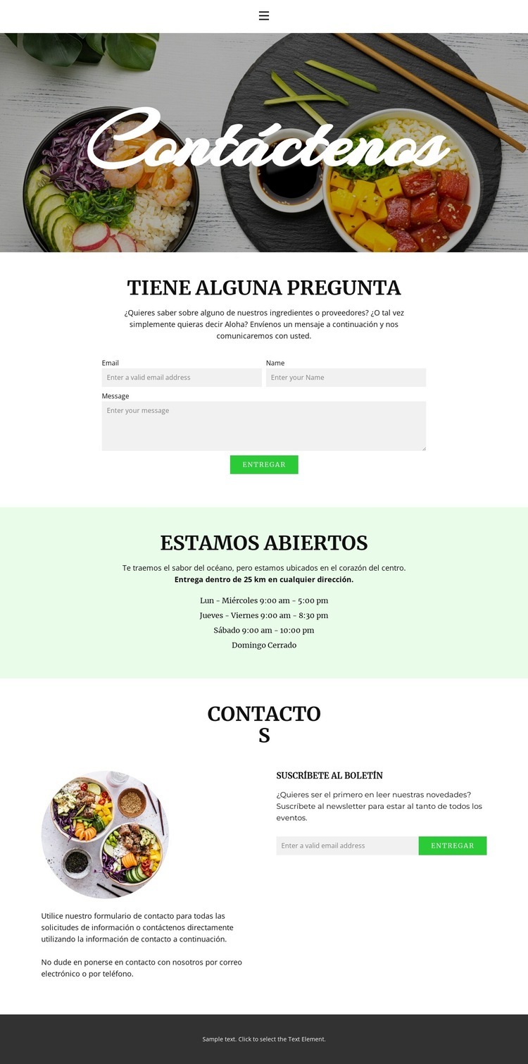 Ven o coordina la entrega Página de destino