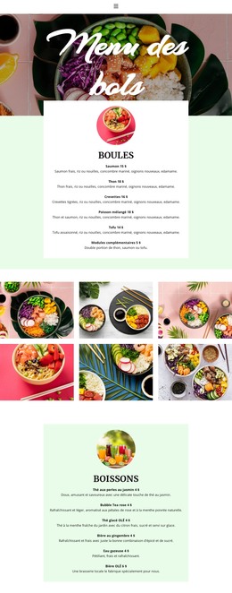 Page De Destination Pour Menu Bol