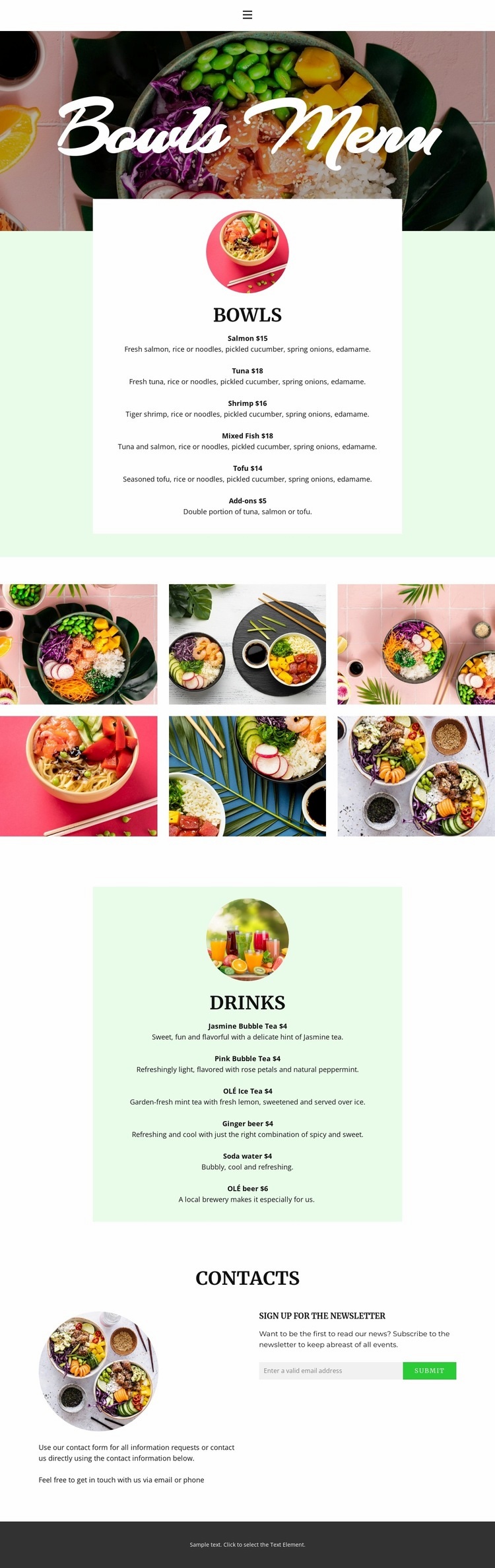 Bowl menu Web Page Design