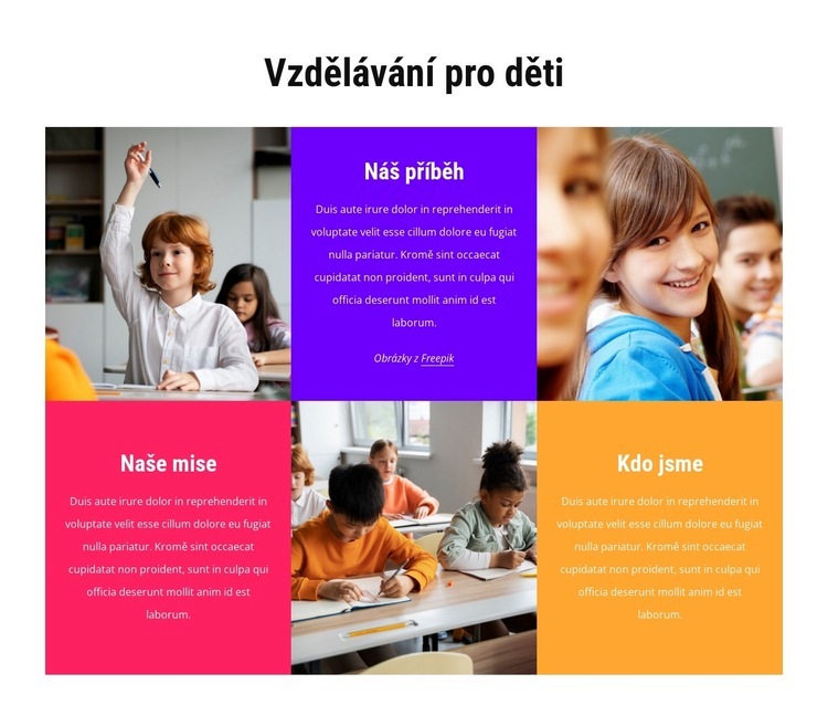 Vzdělávání pro děti Šablona webové stránky