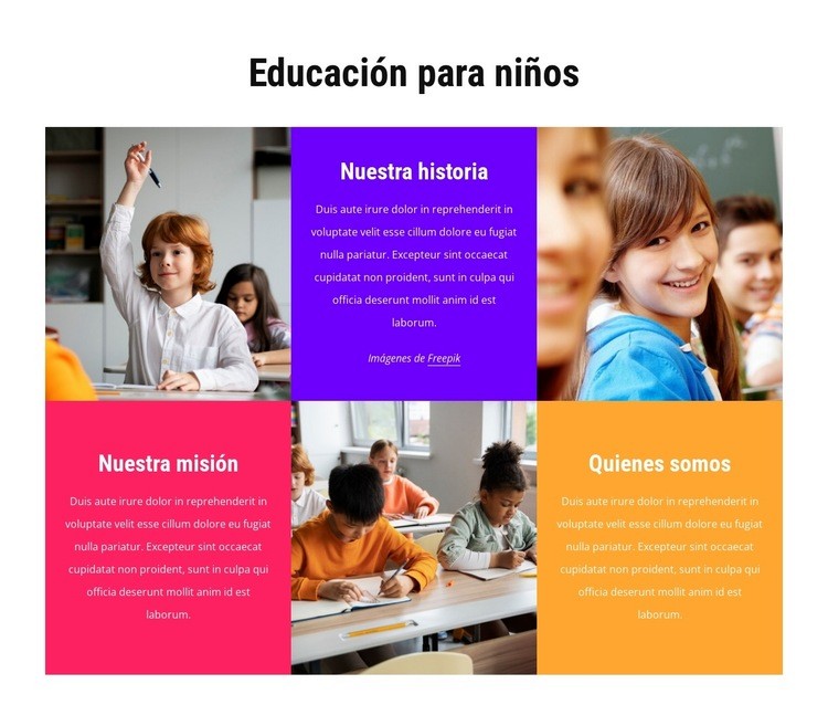 educación para niños Maqueta de sitio web