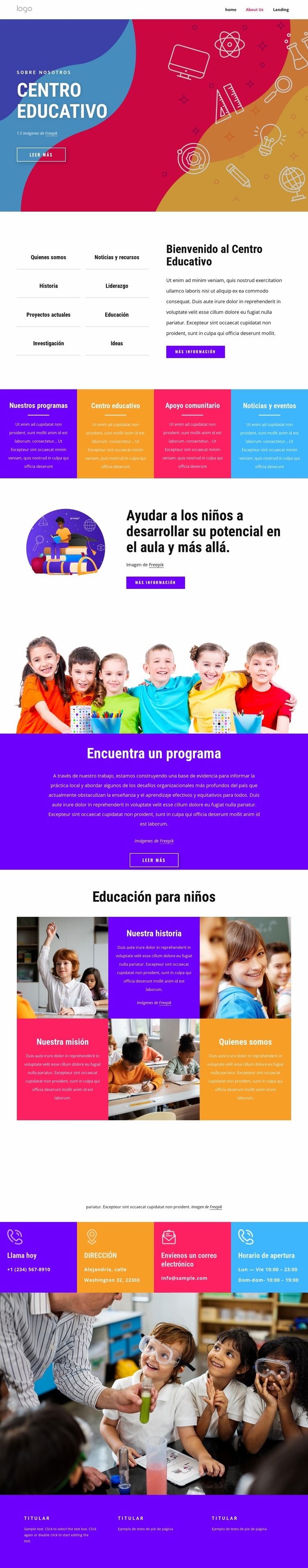 Centro familiar y educativo. Página de destino