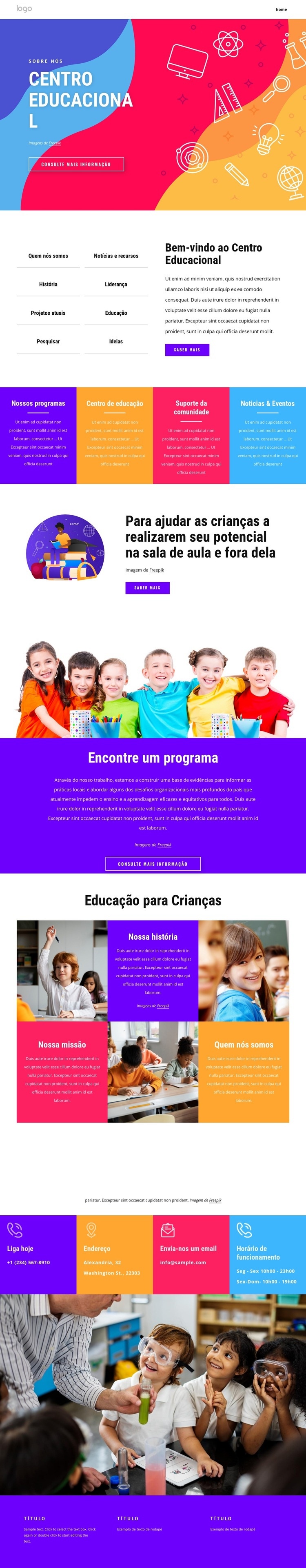 Centro familiar e educacional Design do site