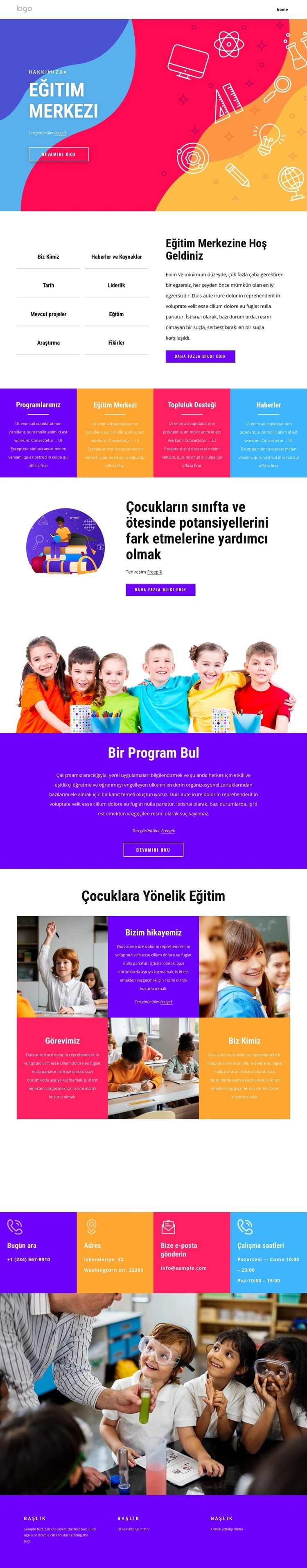 Aile ve eğitim merkezi Bir Sayfa Şablonu