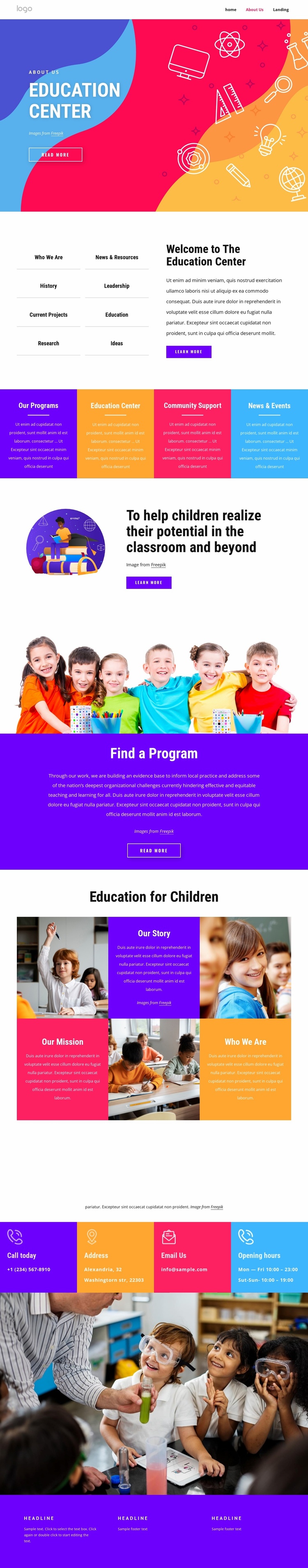 Family and education center Landing Page