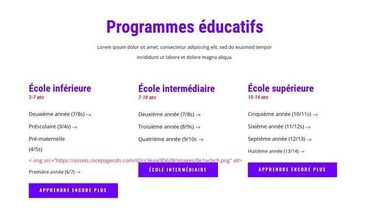 programmes éducatifs Maquette de site Web