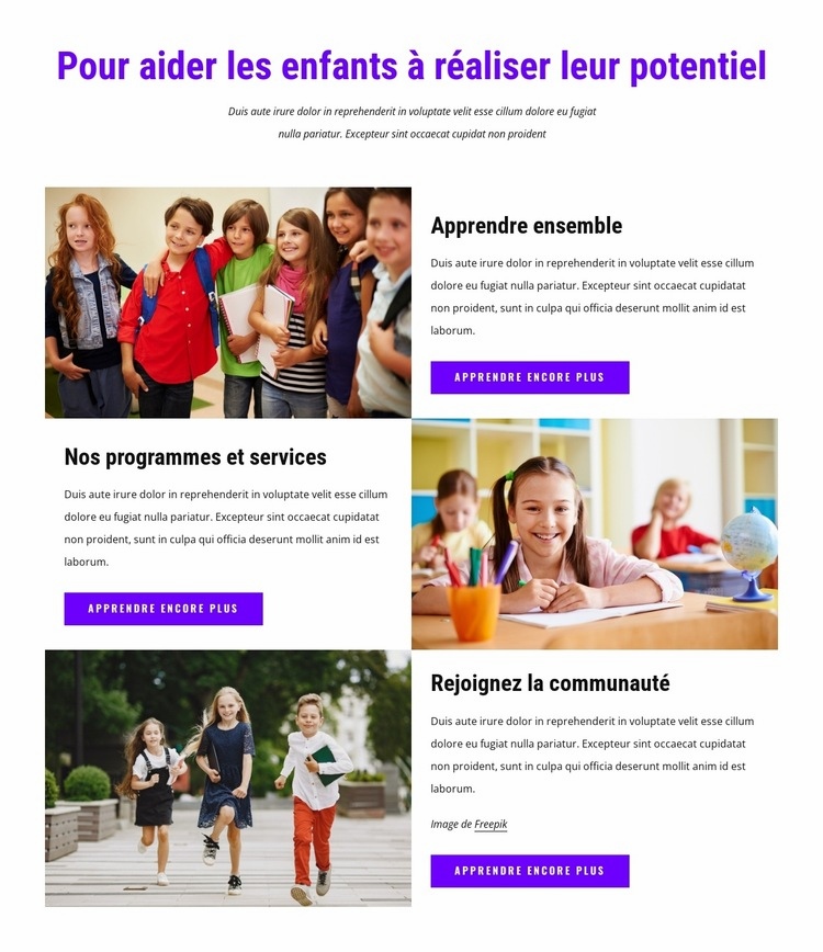 Nous aidons les enfants à réaliser leur potentiel Maquette de site Web