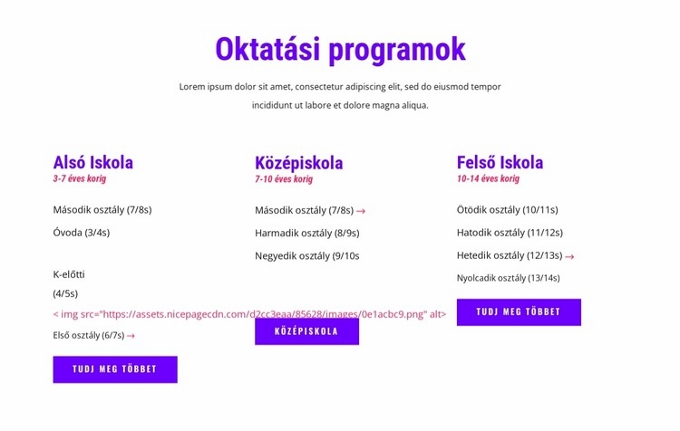 oktatási programok CSS sablon